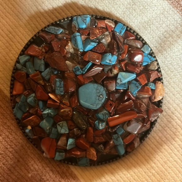 TURQUOISE CHIPS BELT BUCKLE Stunning BOHO Western Browns/Rust/Turquoise FALL - Picture 2 of 7